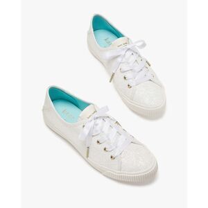 Kate Spade Trista Optic White Glitter Sneakers Womens 8.5 Ribbon Lace Up